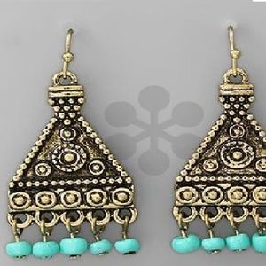 Triangle Chandelier Earrings Blue Beads